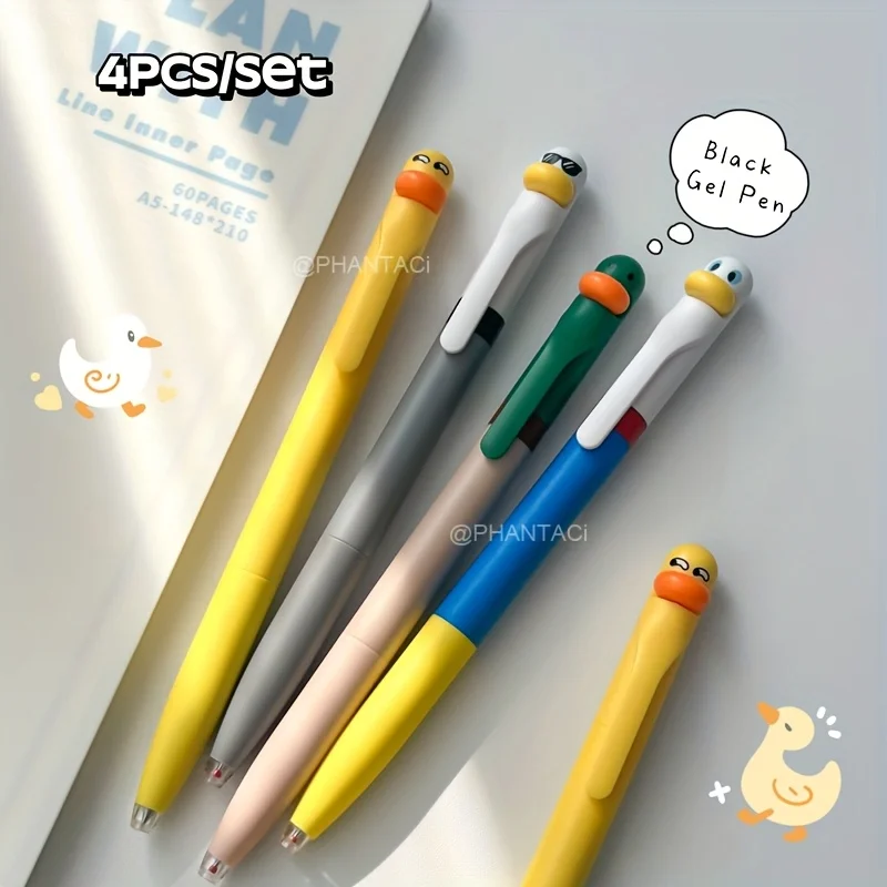 4 Stück kreative rotierende Gelstifte für Ente und Huhn, 0,5 mm schwarze Schreibstifte, Bürobedarf, kleine Geschenke – Detail 10