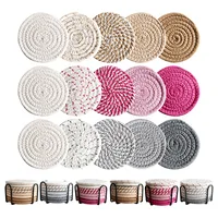 HeMu 8-Piece Set Absorbent Coasters for Drinks, Minimalist Cotton Woven Coasters Coffee Table Decor Boho Cute Cup Coasters 2