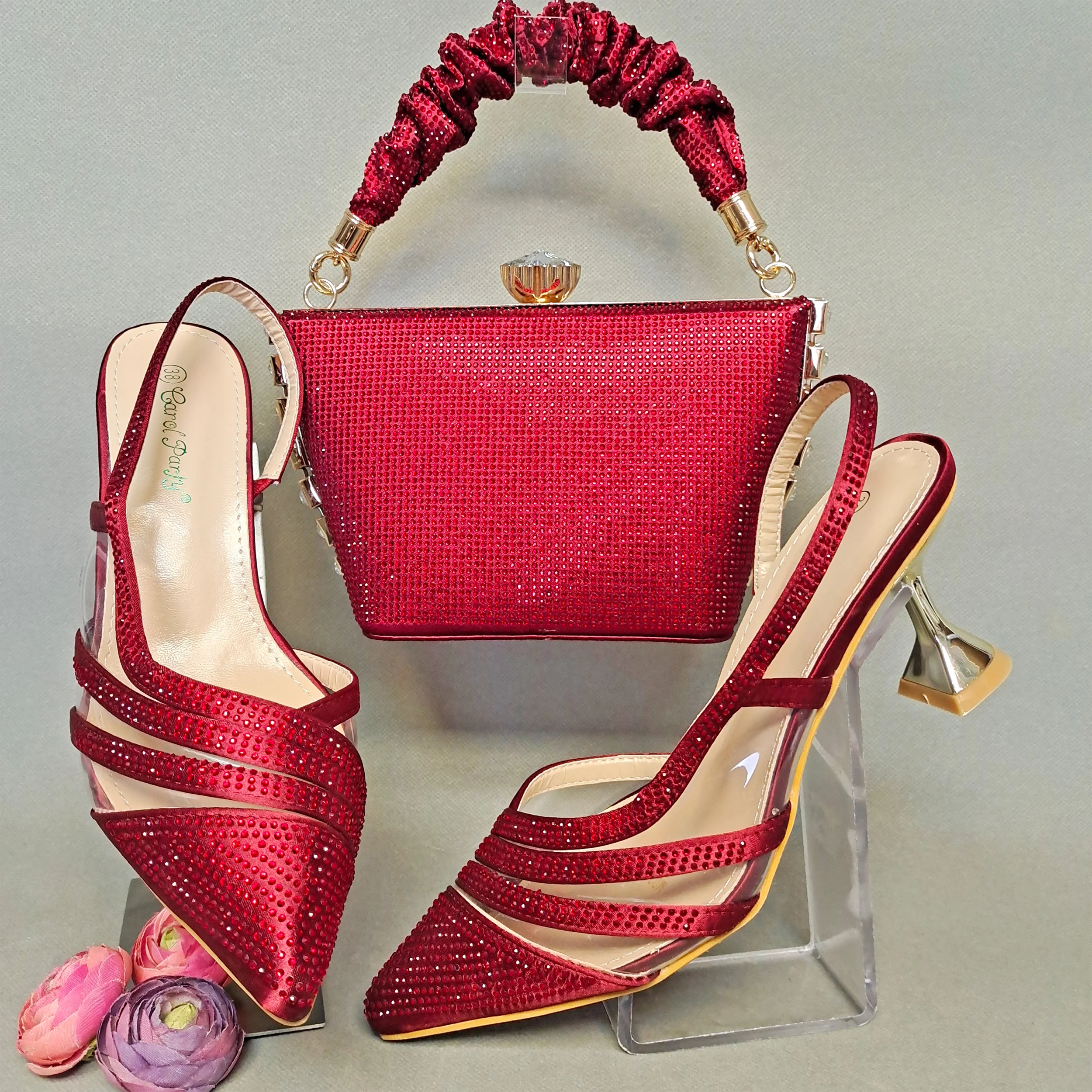 Magent Colors Gorgeous Women Shoes Bag Set For Wedding Lady Heels Matching  Purse