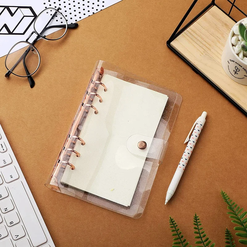 2 Pcs A6 PVC 6-Ring Binder Cover Rose Gold Soft Notebook Cover Transparent PVC Notebook Shell 6-Hole Loose Leaf