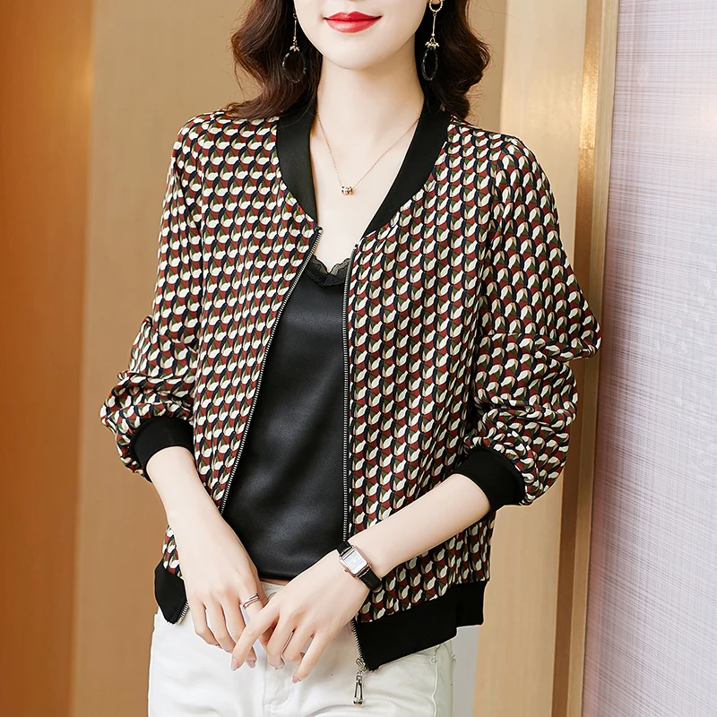 

Fashion Summer Print Bomber Jacket For Women 2022 Korean Thin Long Sleeve Loose Casual Baseball Jacket Femme Zipper Coat Outwear