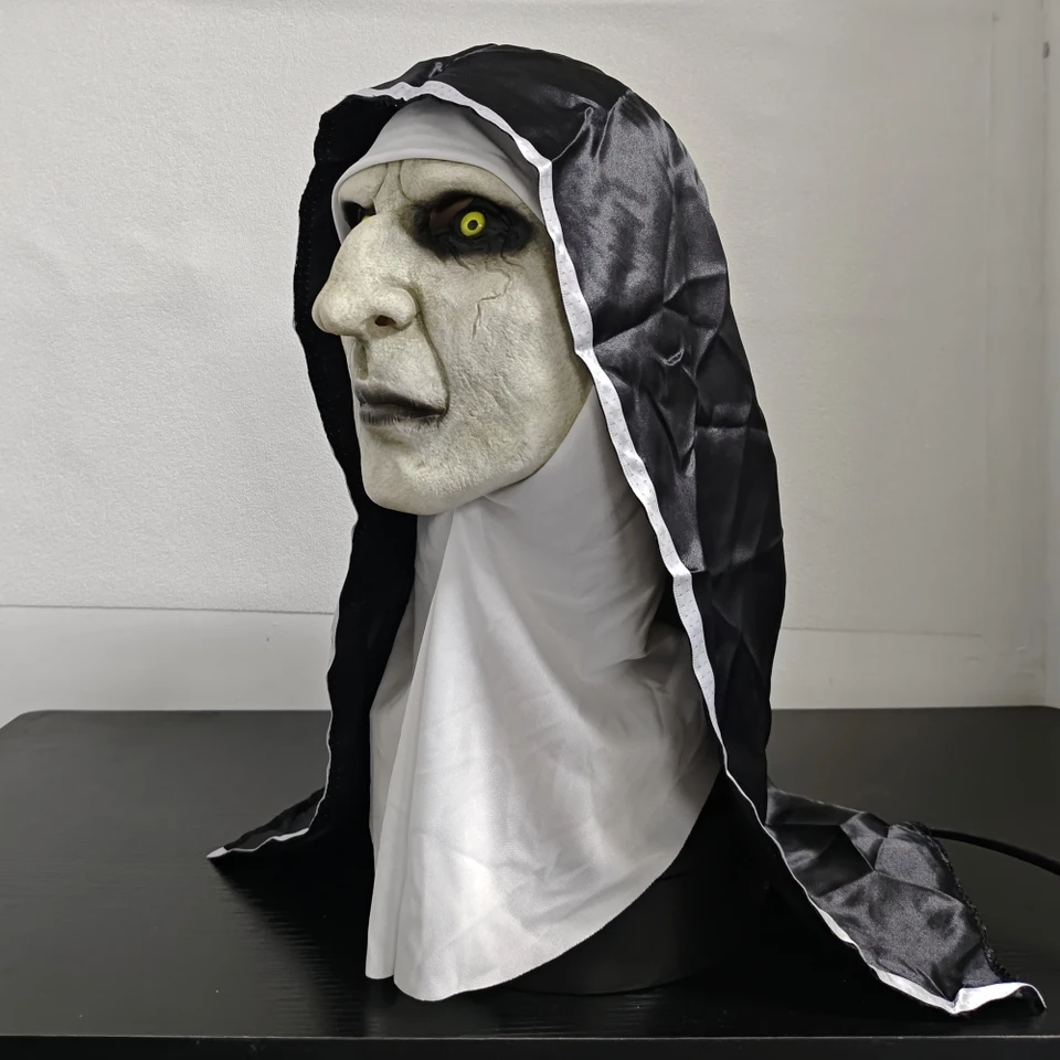 The Nun Valak Latex Mask With Hood - Scary Halloween Nun Headdress Costume