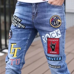 2023 Mens Jeans Embroidery Skinny Denim Pencil Pants High Quality Slim Vintage Black Biker Jeans Streetwear Mans Denim Trousers