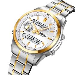 Skmei Men's LED Waterproof Sports Watch with Analog - Digital Display and Multi - Time Zone功能 (Silver Gold)