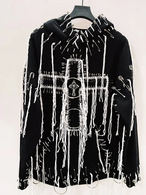 Contrast Colour Loose Thread Hooded Top 5