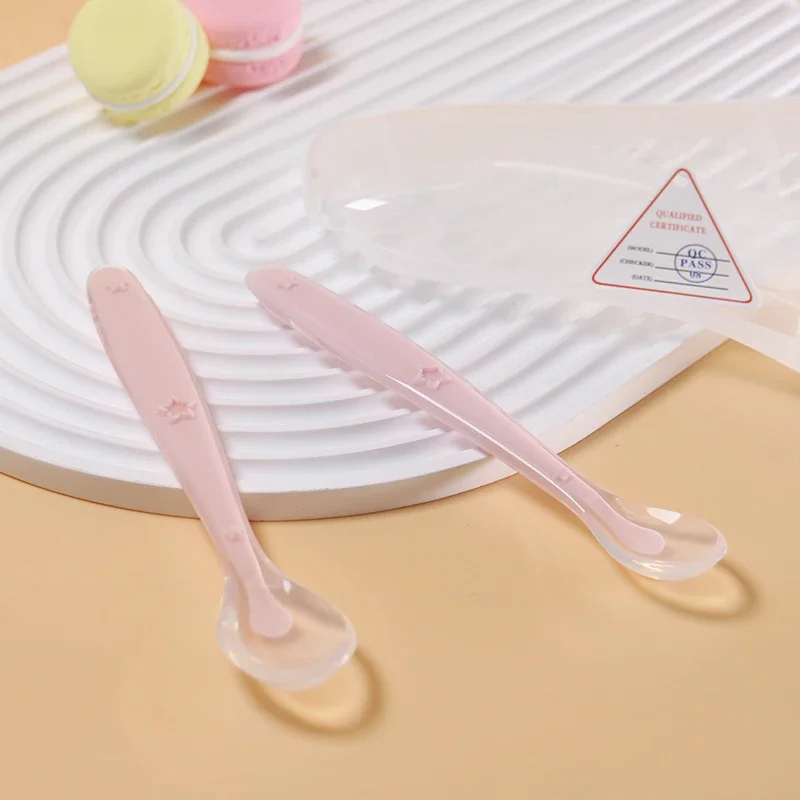 2 Pcs Baby Silicone Spoon Learning Spoon Set Stars Tableware Kids Soft Silicone Feeding Spoon Training Baby Reborn Silicone 2