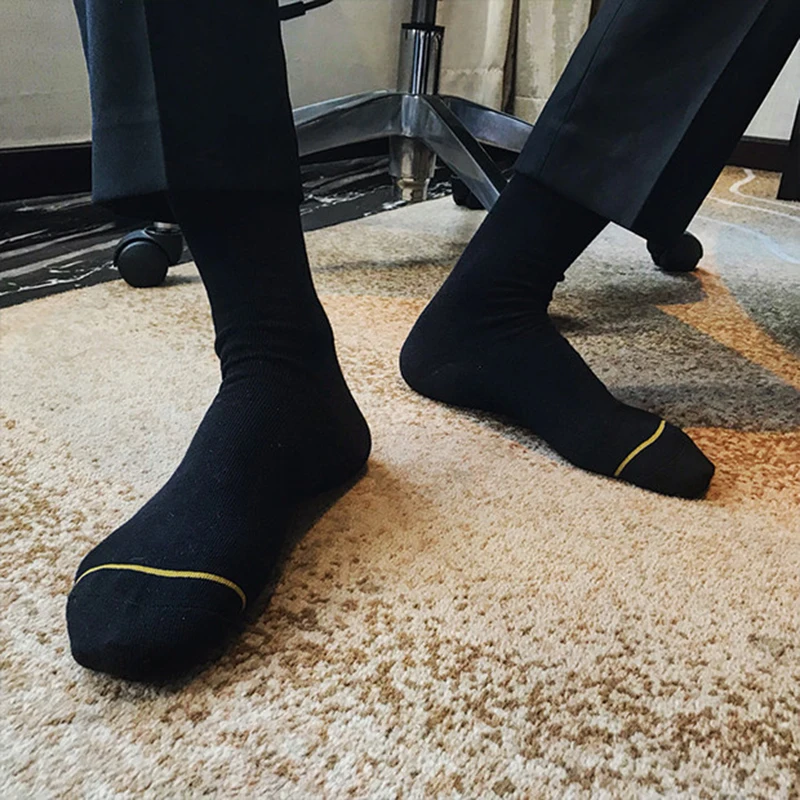 

CLEVER-MENMODE Man Cotton Socks Men Business Formal Tube Sock Male Sports Fashion hombre Casual Soft Golden Line Toe