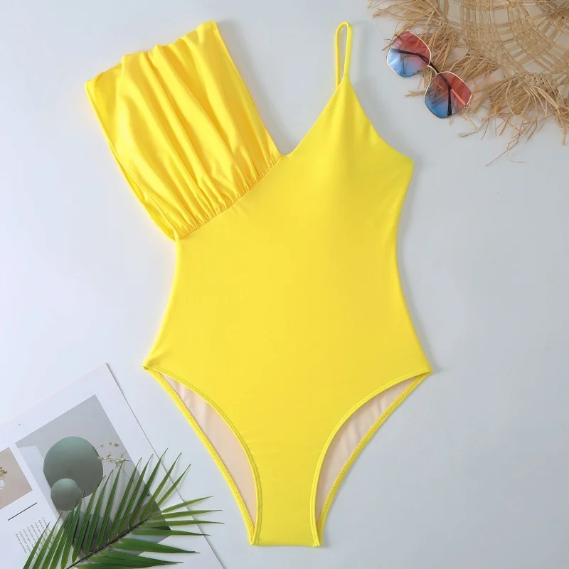 2024New Solid Color Sexy One Piece Swimsuit Women's Tight Conservative Hot Spring Vacation Swimsuit Suit