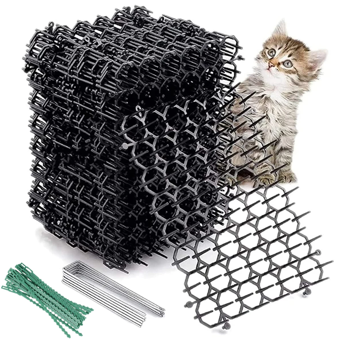 

12pcs Cat Scat Mat with 15 Ground Spikes and 20 Cable Ties 15x20CM Indoor and Outdoor Cat Repellent Mat Humanized Sharp Pet
