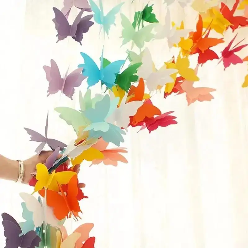 Papier-Schmetterlingskranz zum Aufhängen, Hochzeits- und Geburtstagsdekoration, DIY-Schmetterlingsbanner, Babyparty-Zubehör, 1 Schnur – Detail 12
