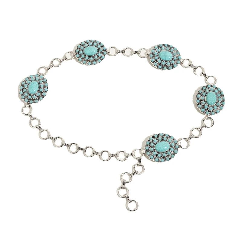 

Ladies Alloy Carved Turquoise Buckle Waist Chain for Summer Woman Dress Belt