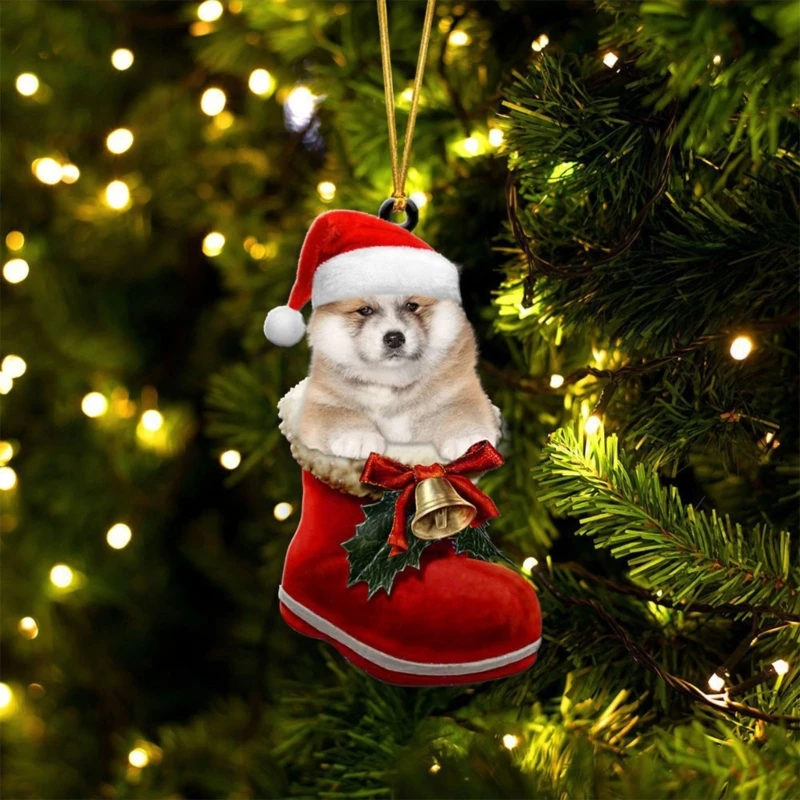 Festive Dog Sock Christmas Tree Pendant Decor Hanging Decoration Handmade Acrylic Ornaments Holiday Home Party