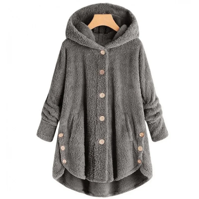 Autumn Winter Coat Women Warm Teddy Bear Coat Wool Jacket Female Plush Coat Hooded Jacket New Women's Coats Solid Color Jacket 5