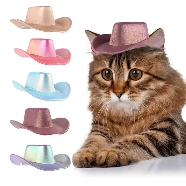 고양이 모자 Cowboy Cat Hat Mini Pet Hat Cosplay Shiny Cowboy Hats Small Cowboy Hats Dog Costume Cosplay Accesorios Para Gatos