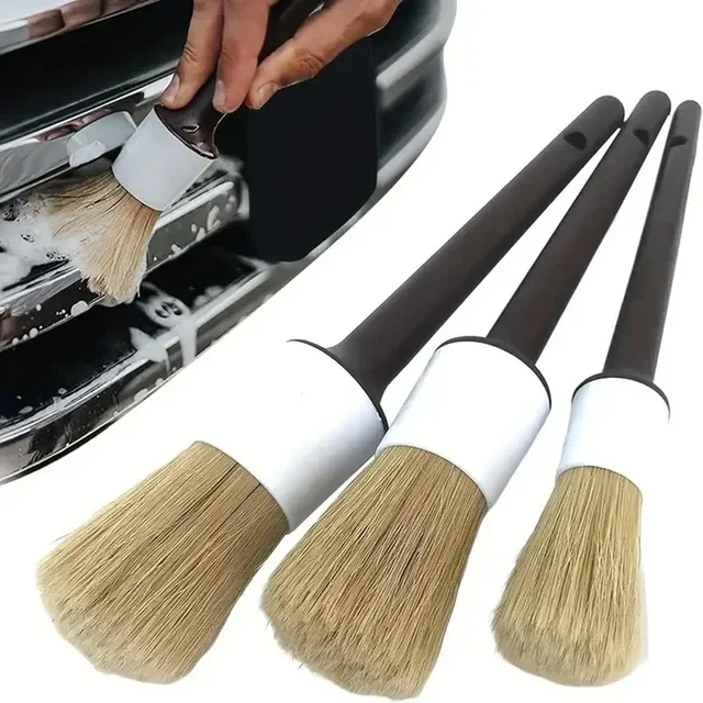 3PCS Car Exterior Interior Detail Brush Boar Hair Bristle Brushes for Car Cleaning Auto Detail Tools Dashboard Cleaning Brush 1