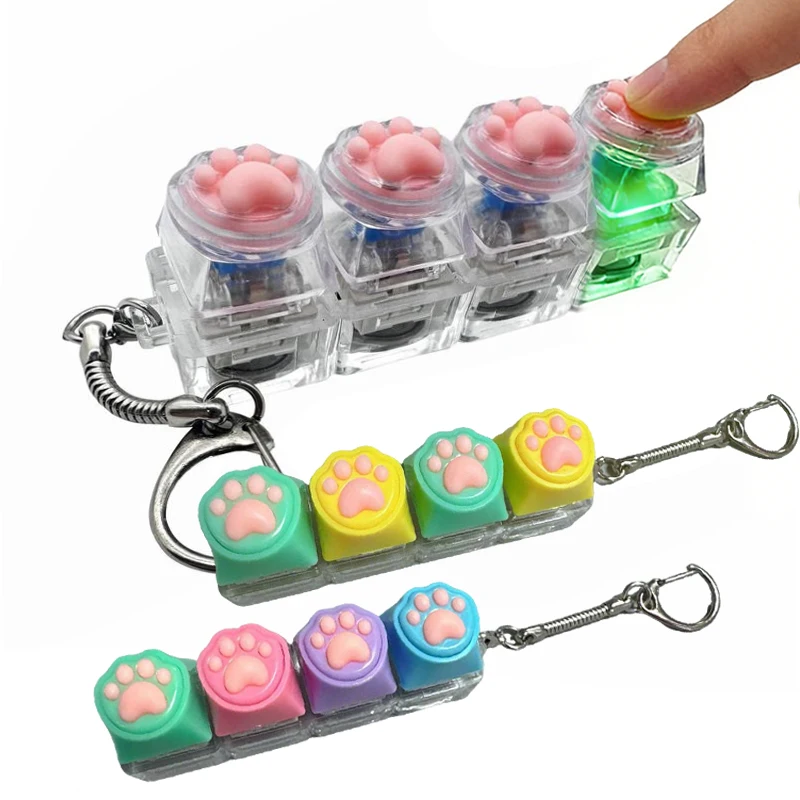 LED Silicone Soft Cat Claws Keychain Key Ring Pendant Mobile Phone Backpack Pendant Desktop Accessories Decompression Press Tool