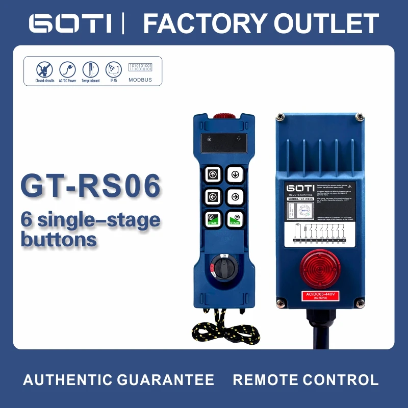 

Factory GT-RS06 Industrial Wireless Remote Control Hoist Crane Lift Switch 6 Single Speed Buttons for Truck Hoist Crane