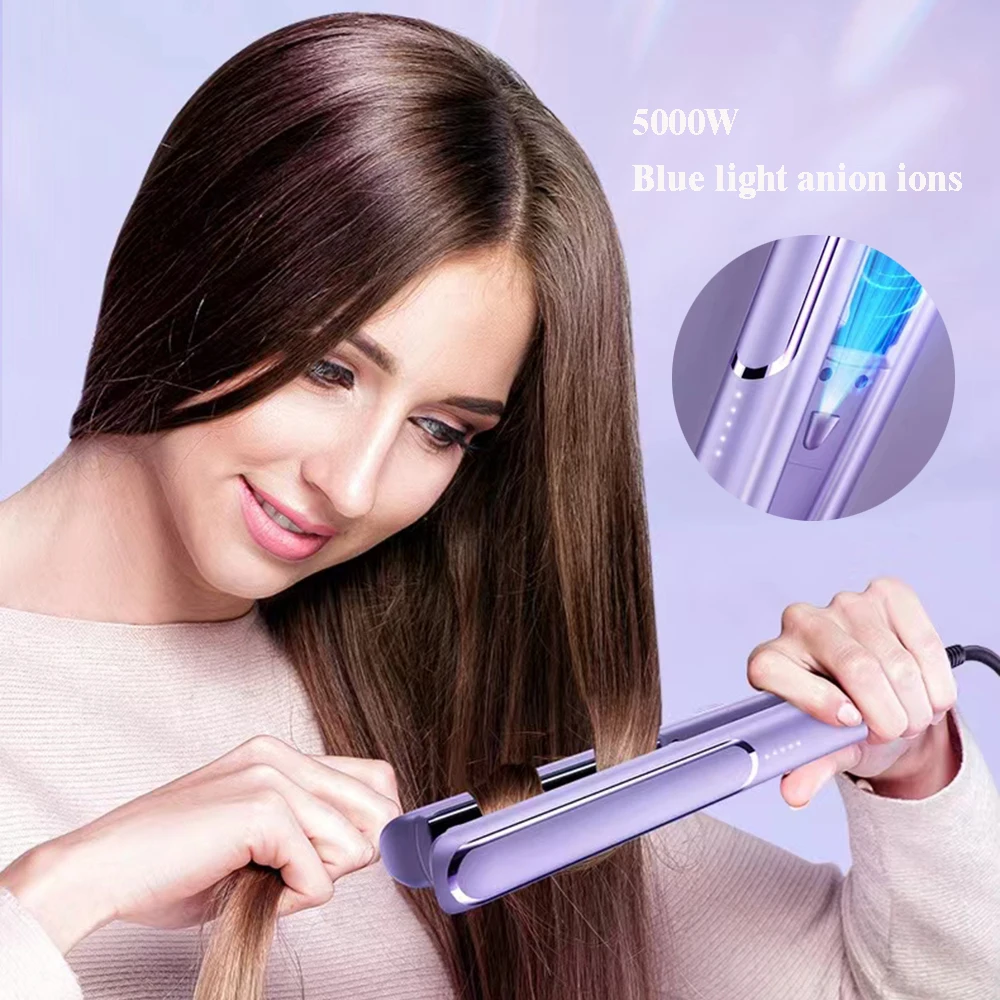 

Портативный выпрямитель для волос, плоские утюги, прямые вьющиеся волосы, Керамический выпрямитель для волос с голубыми искусственными ионами, инструменты для укладки волос