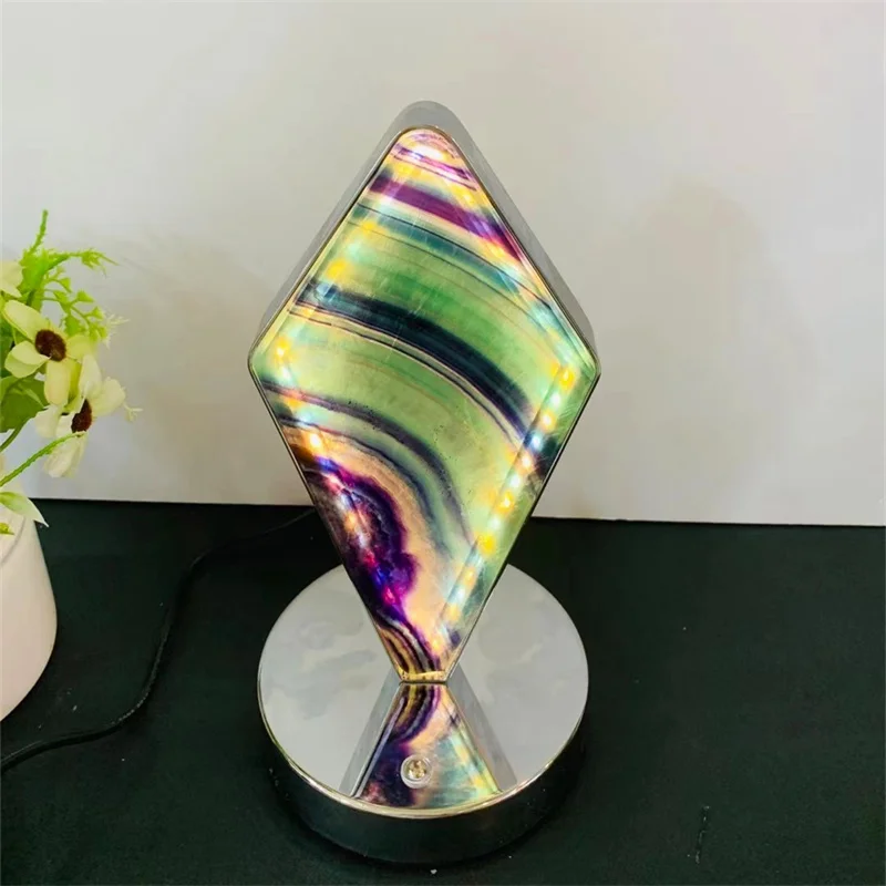 

Natural Rainbow Fluorite Night Lamp Light Ornament Birthday Christmas Home Ambient Light Decoration 1pcs