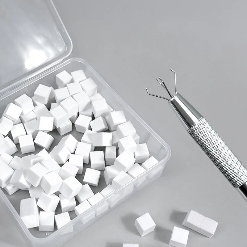 CALIYI 100/200개 미니 사각 메이크업 스펀지 (스크래핑 도구 포함) 컨실러, 리퀴드 파운데이션, 파우더용, 습식 및 건식 메이크업 퍼프