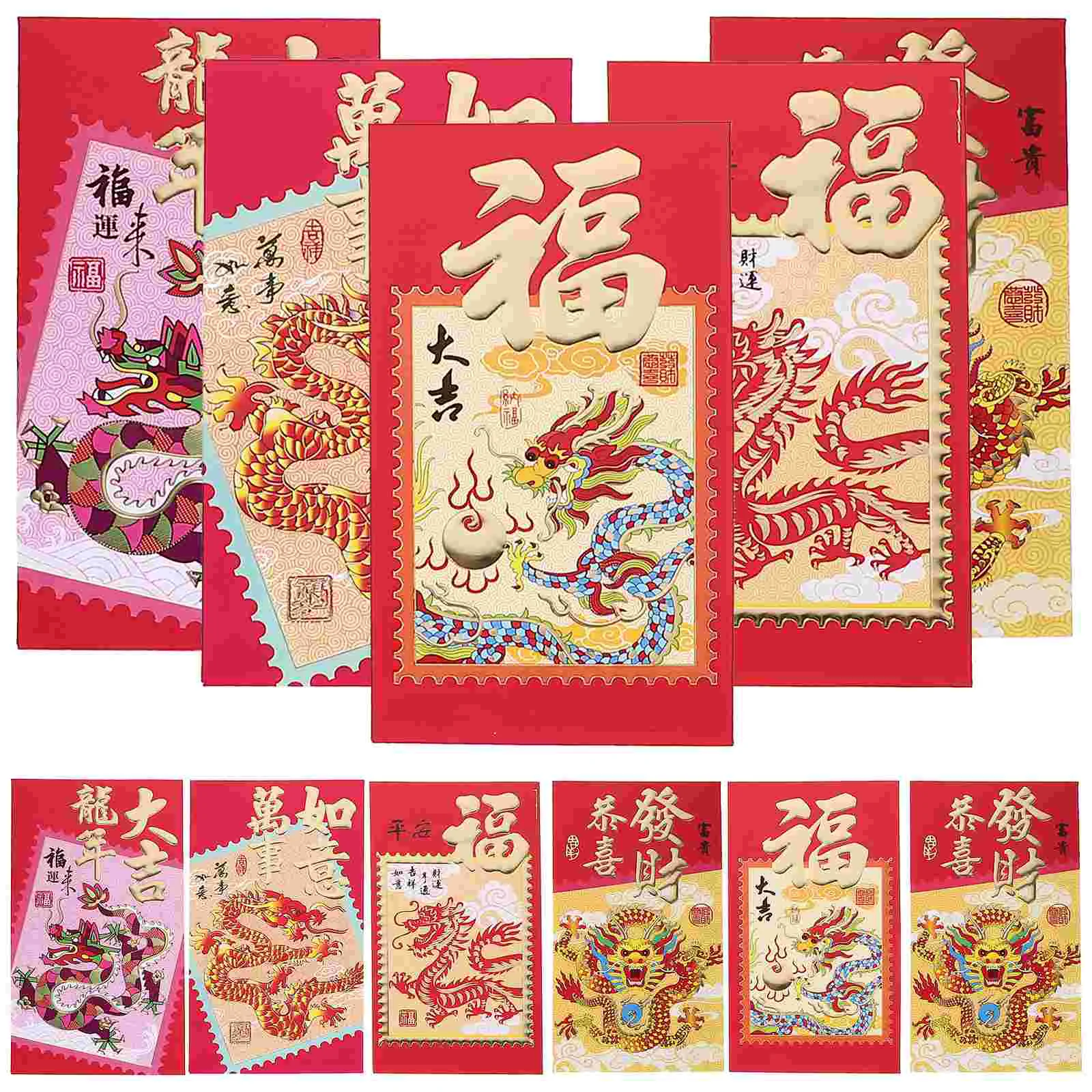 HongBao Chinese Style Red Envelopes New Year Money Packets Lucky Money Bags Red Envelopes Pockets (Mixed Style)