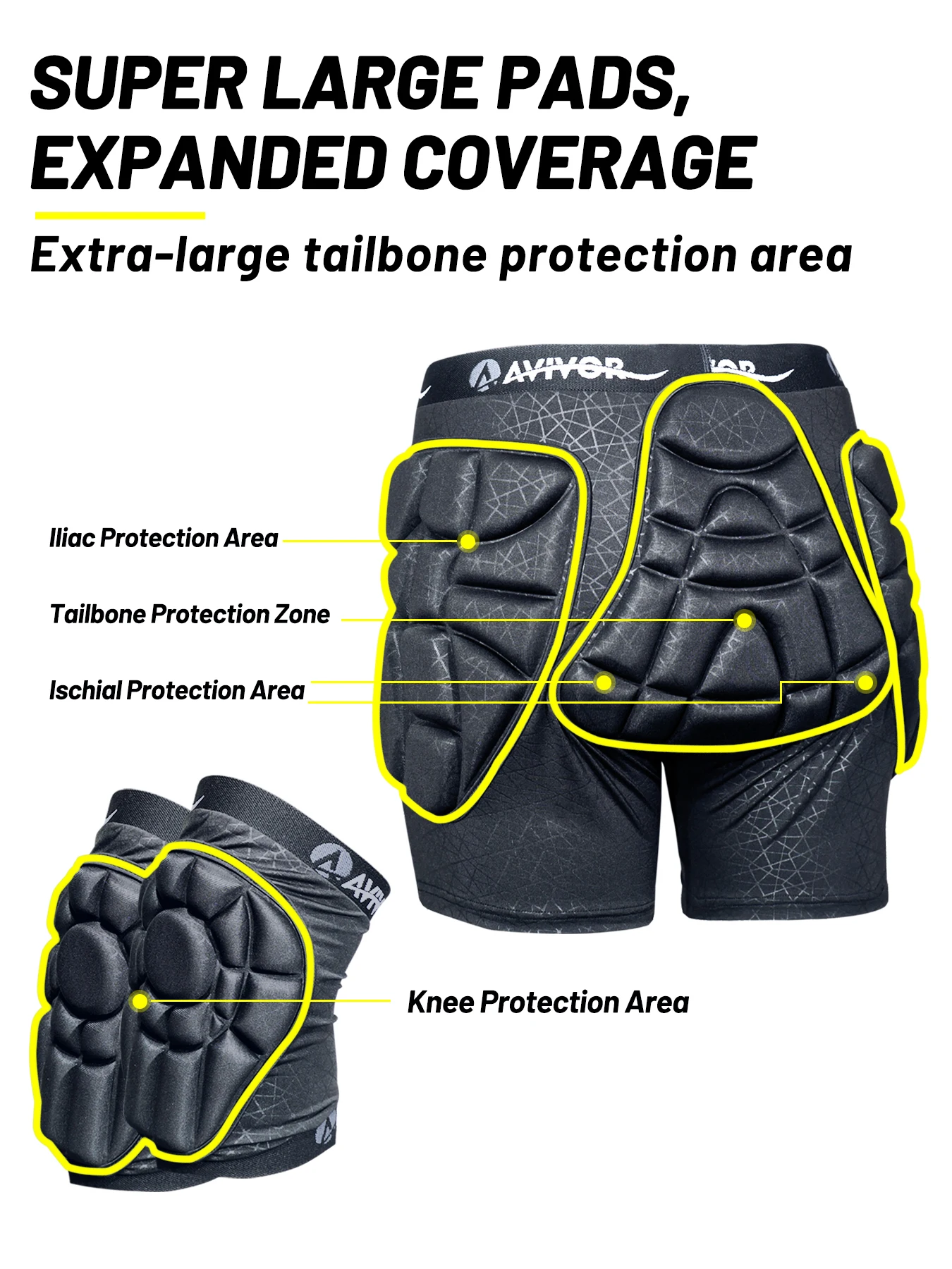 AVIVOR Uni-sex Padded Shorts & Knee Pads Set Butt Protection for Snowboard/Ski/Skating (Impact-Resistant Protective Gear)