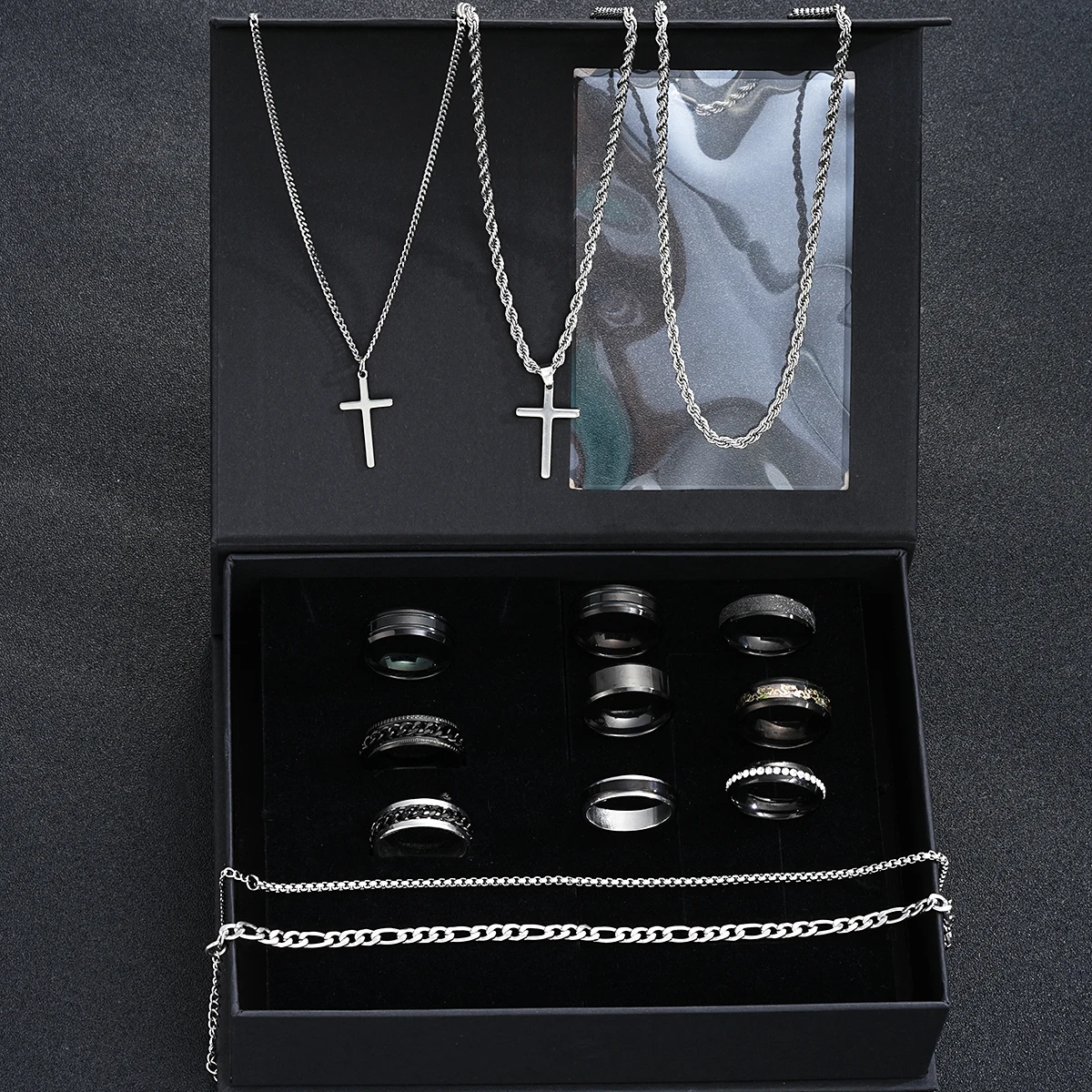 New Punk Stainless Steel Cross Pendant Necklace Ring
