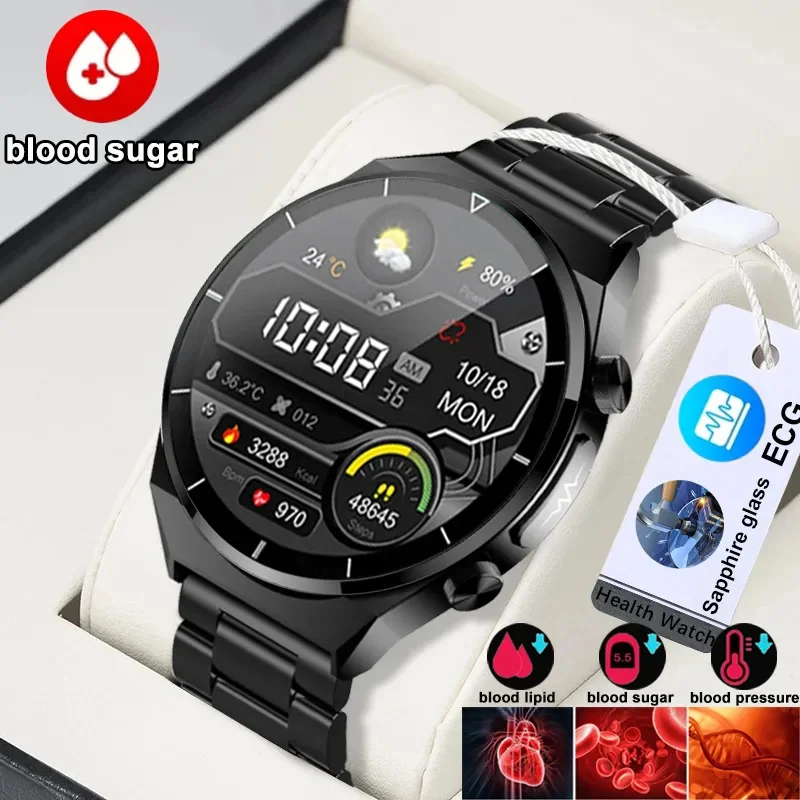 사파이어 AG 유리 ECG + PPG 스마트워치, 혈당 혈액 입술 체온 모니터링, 레이저 치료 스마트 워치, 2024 신제품