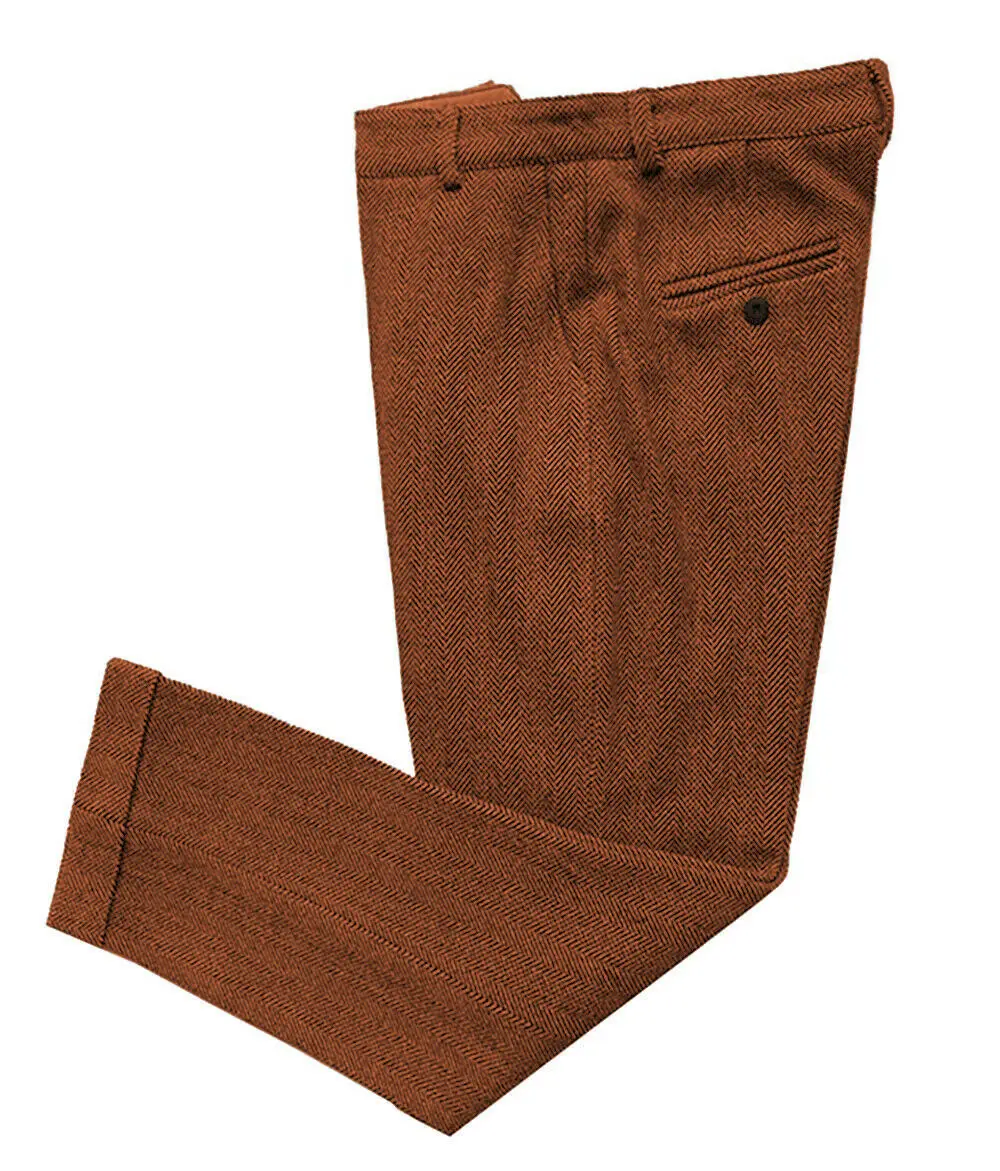 cargo sweatpants Trousers for Men Brown Herringbone Material Retro Autumn Wool Tweed Black Pants Wedding Grooms Multicolor Men's Trousers 2022 cargo joggers
