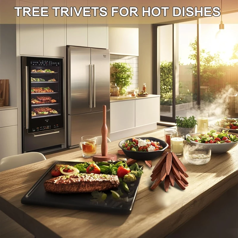 Solid Wood Heatproof Coasters, Trivets & Table Mats – for Hot Pots, Cups & Dishes – Durable Natural Wood Kitchen Accessories