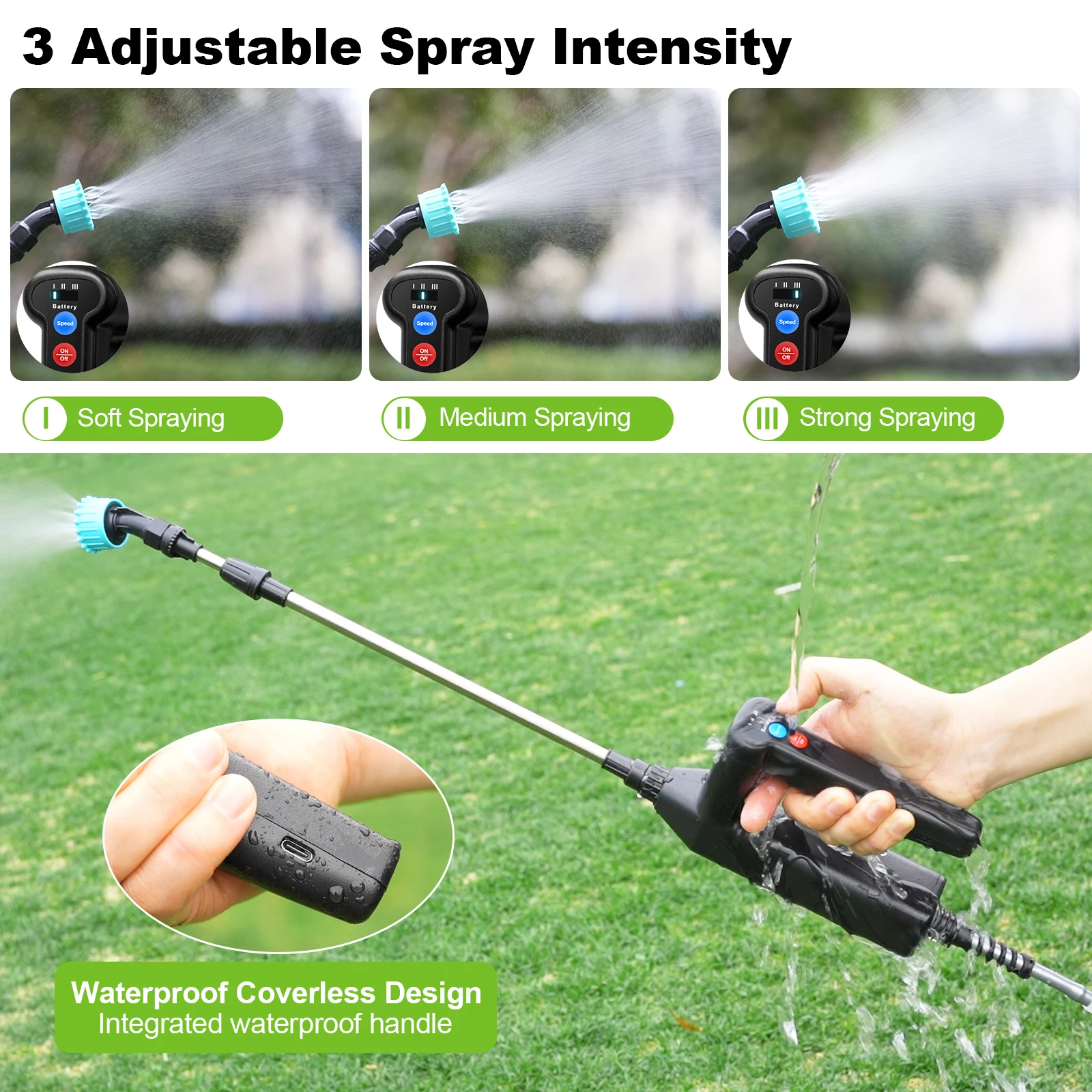 8M Battery Powered Sprayer Wand 7.4V Rechargeable Water Sprayer Wand with 4 Adjustable Nozzles & Filter 6