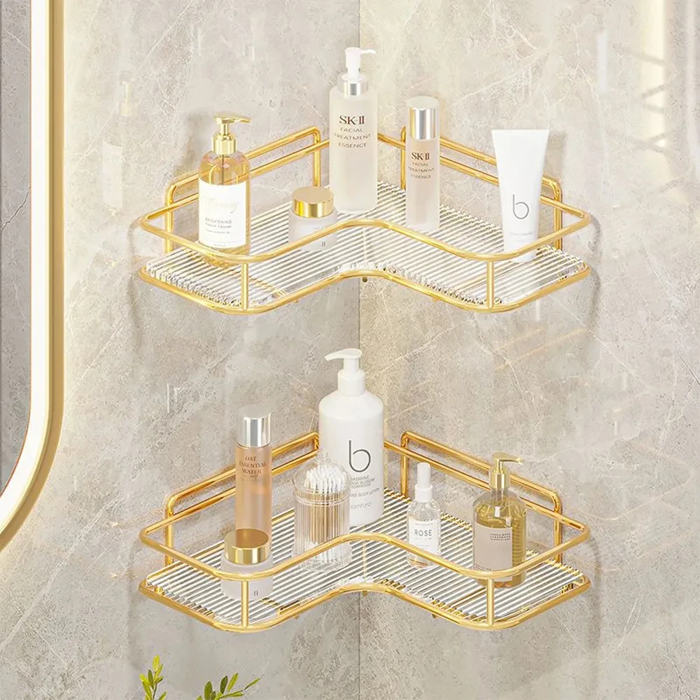 Luxury Acrylic Bathroom Shelf without Drilling Corner Shelf For Shower Kitchen Toilet Skincare Organizer Bathroom Accessories 4
