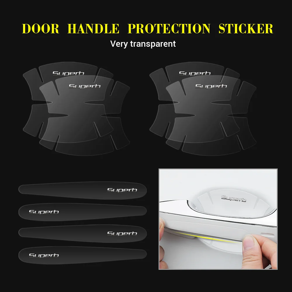 4/8Pcs Pvc Car Door Bowl Maniglia Pellicola Protettiva Trasparente Adesivi Per Skoda Octavia Rapid Fabia Superb Kamiq Enyaq Vrs Karoq