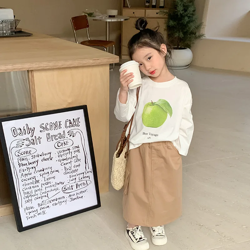 

Children Clothing Fashionable Girls Long-sleeved Cartoon T Shirt 2024 Spring New Printed T Pullover Top Casual Base Shirt