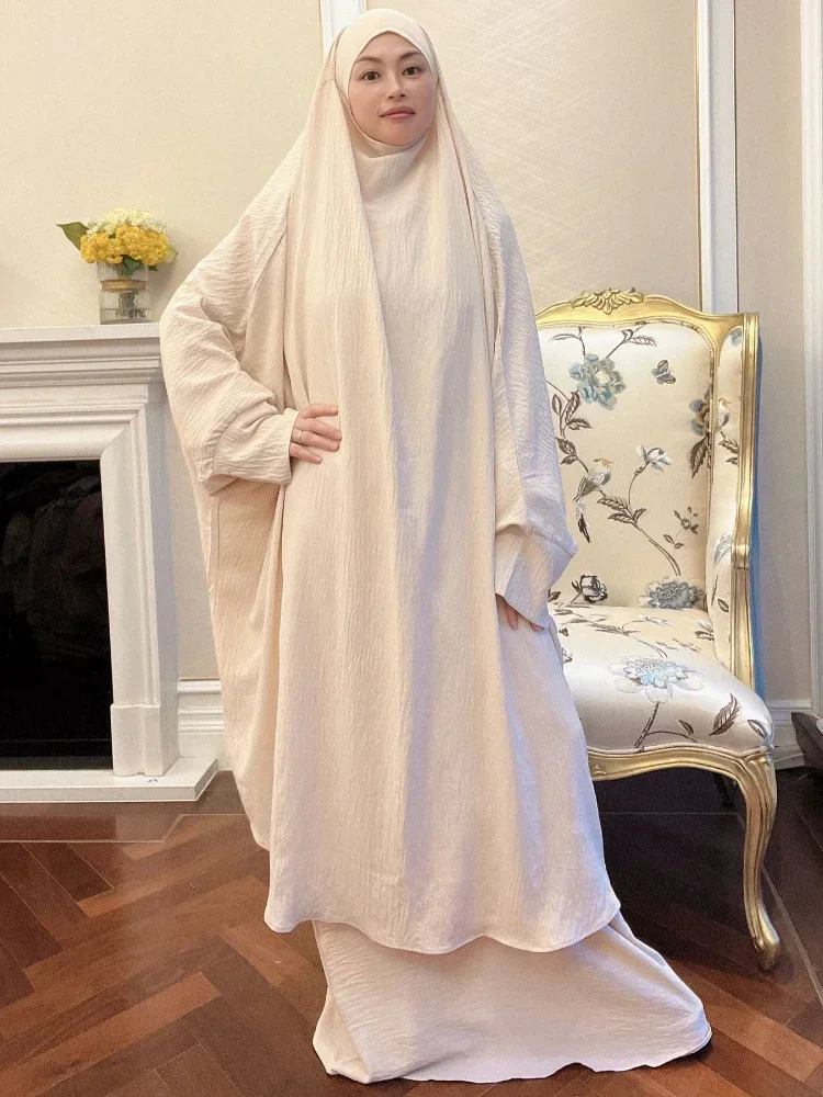 Ramadan Eid Hooded Abaya and Khimar Set Jilbab 2 Piece Dubai Muslim Women Prayer Dress Islam Niqab Burqa Kaftan Long Hijab Robe