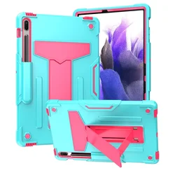 Rugged Shockproof Tablet Case with S Pen Holder for Tab S7 Fe 12.4inch (Blue-rose)