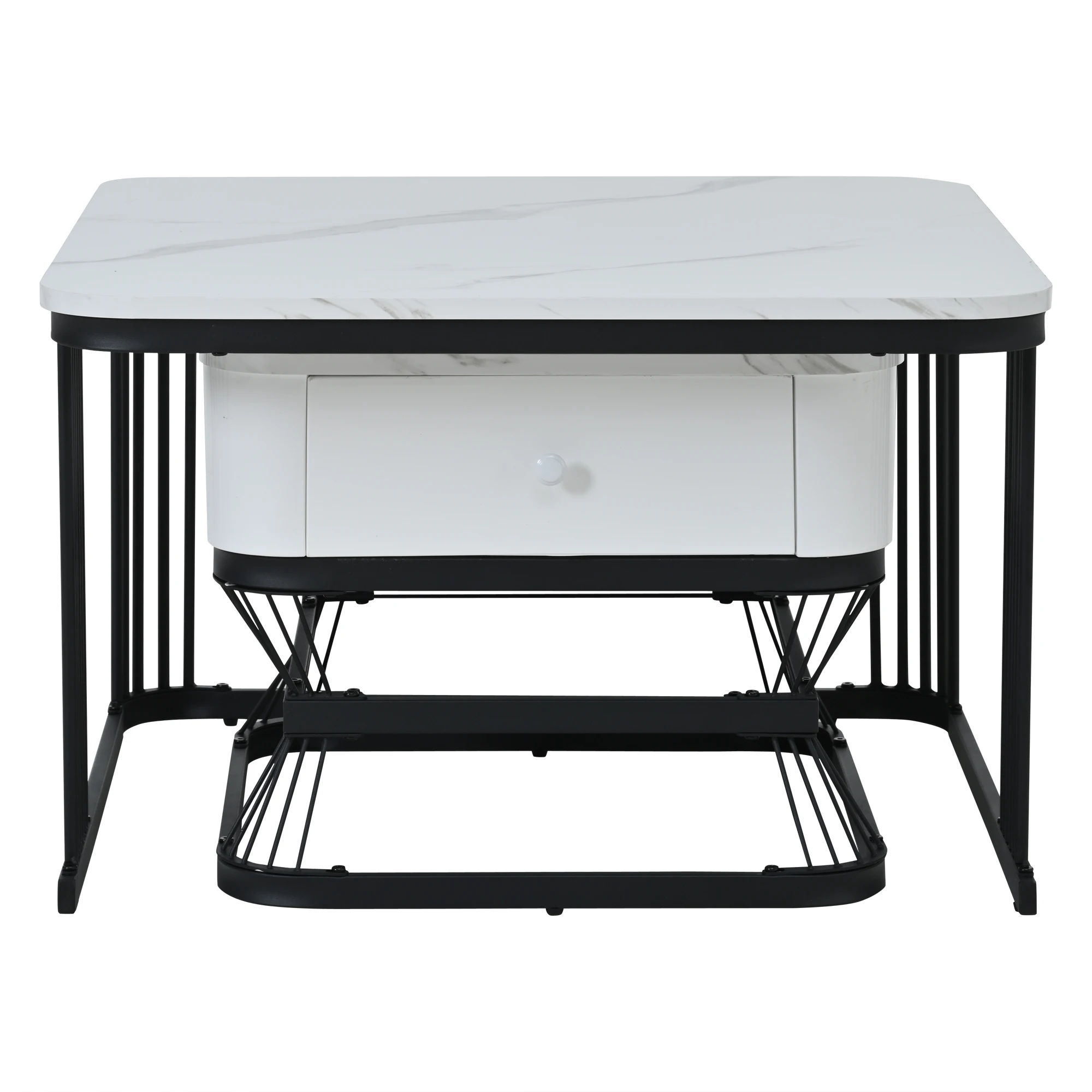 2-teiliges Couchtisch-Set, geometrisches Couchtisch-Set, Hochglanz-Marmor-Look, Wohnzimmertisch-Set mit 1 Schublade, Sofatisch – Detail 18