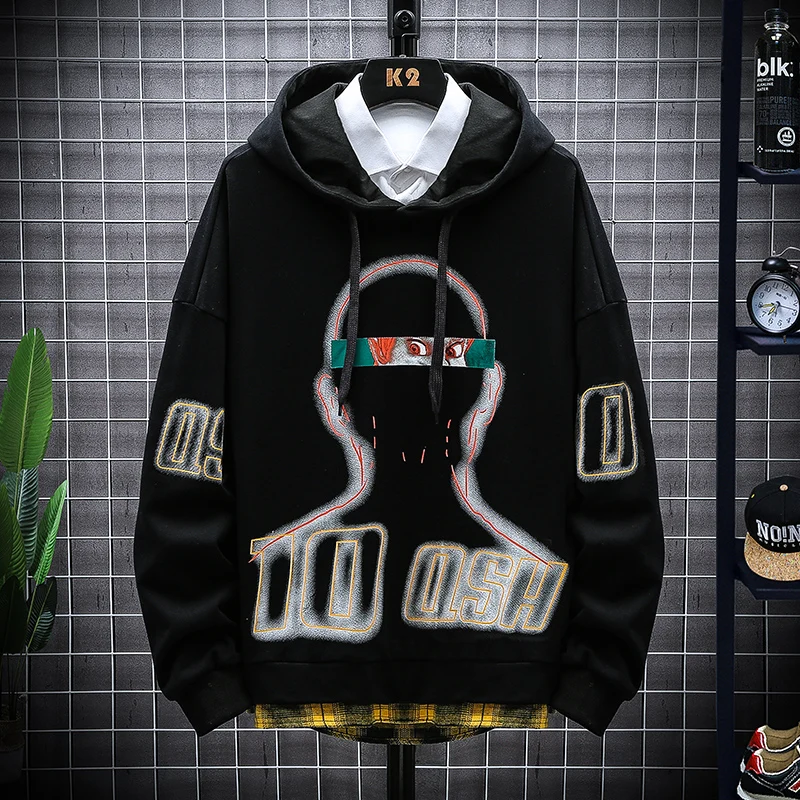 Sweater Men's Fake Two-piece Spring Thin Hoodie Clothes Fashion Pullover Loose Plus Size Clothing Suéter De Los Hombres |