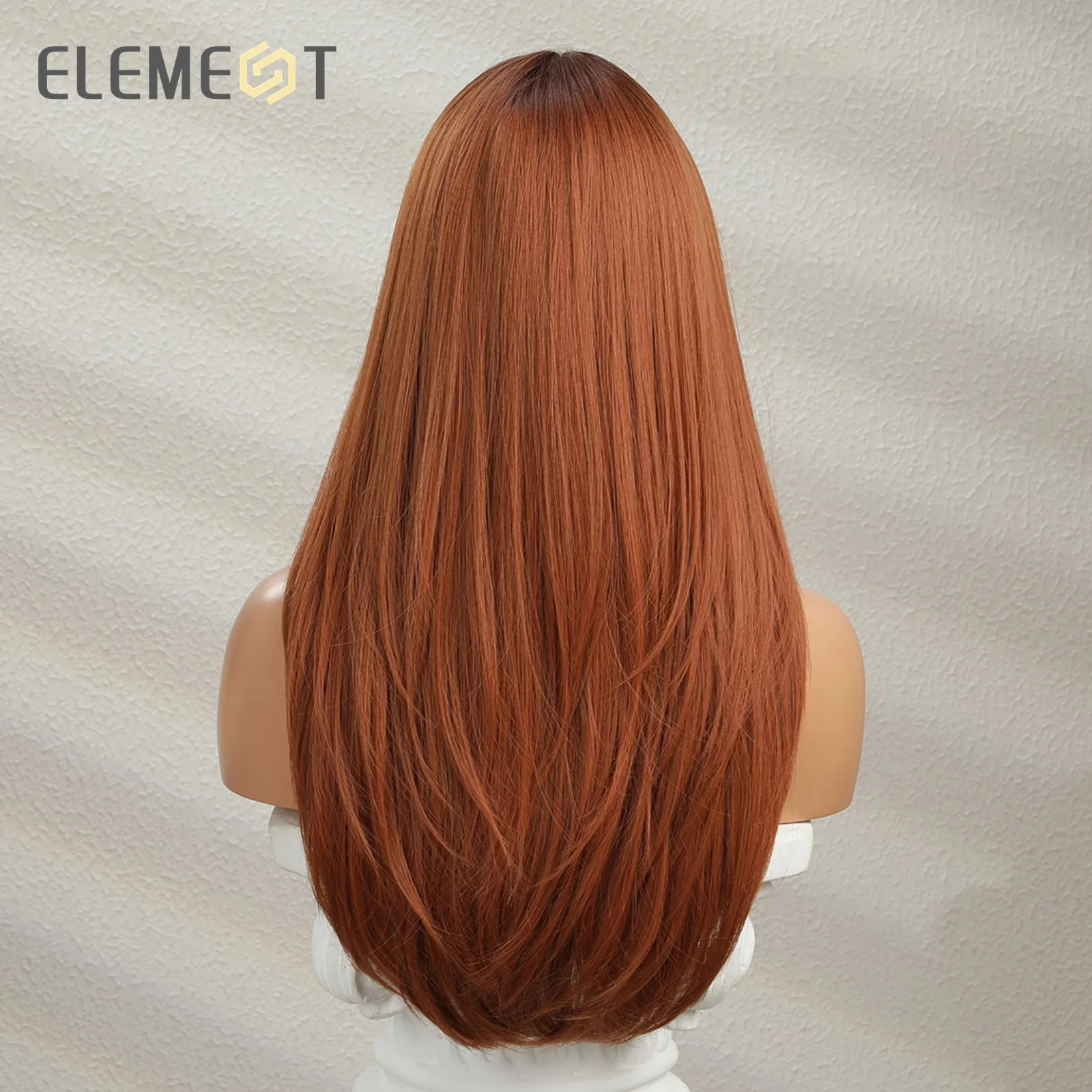 ELEMENT Synthetic Long Straight Ombre Orange Red Wigs for Women Wig Daily Party Cosplay Heat Resistant Natural Headband