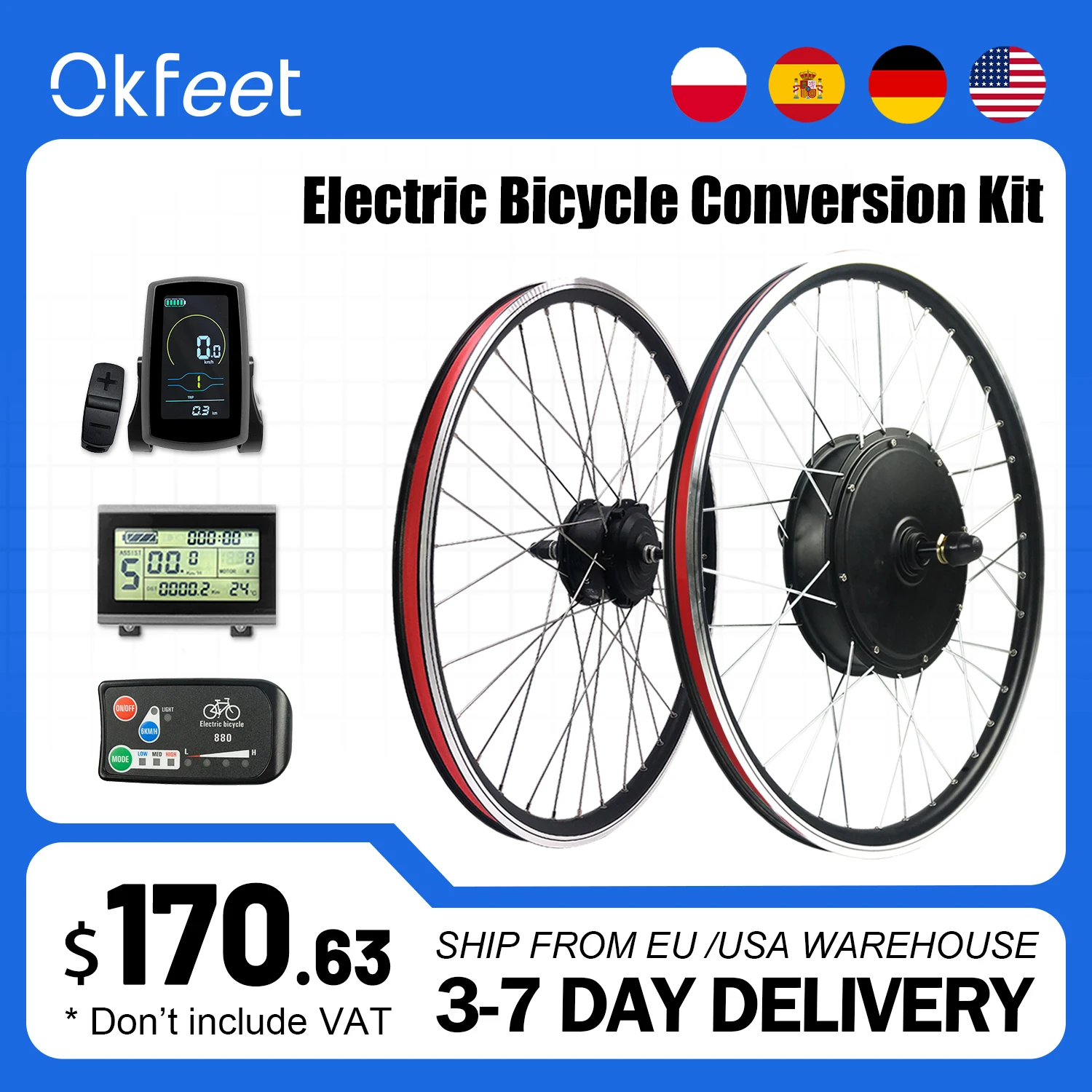 E Bike Conversion Kit 48V 1500W 1000W 36V 250W 500W Front Rear e-bike E Bike Wheel Hub Motor Electric Bicycle