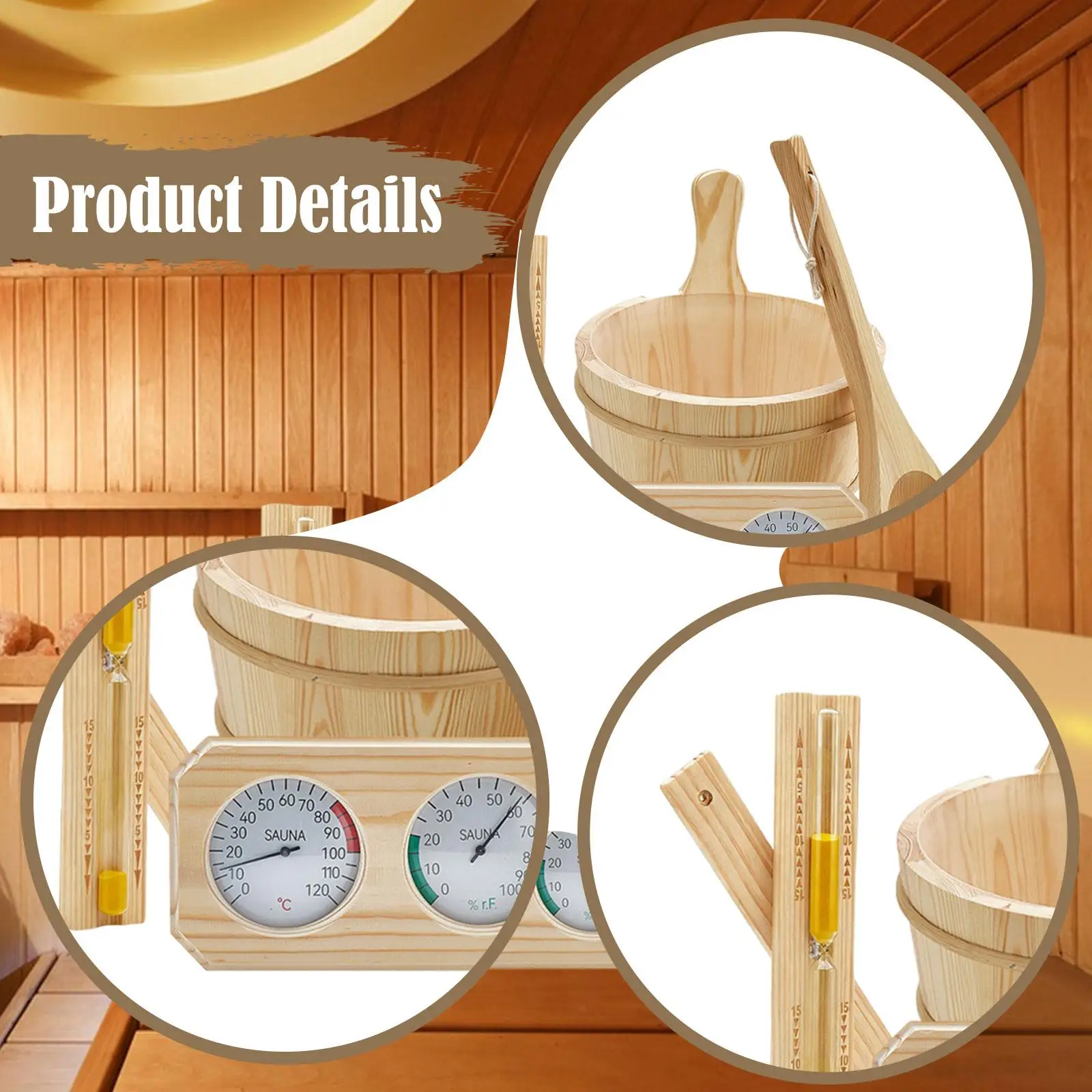 Sauna Accessories Set 4L Bucket Ladle Hourglass Sand Timer for Bathroom SPA Bathtub Sauna Accessories Set 4L Bucket Ladle Hourglass Sand Timer for Bathroom SPA Bathtub