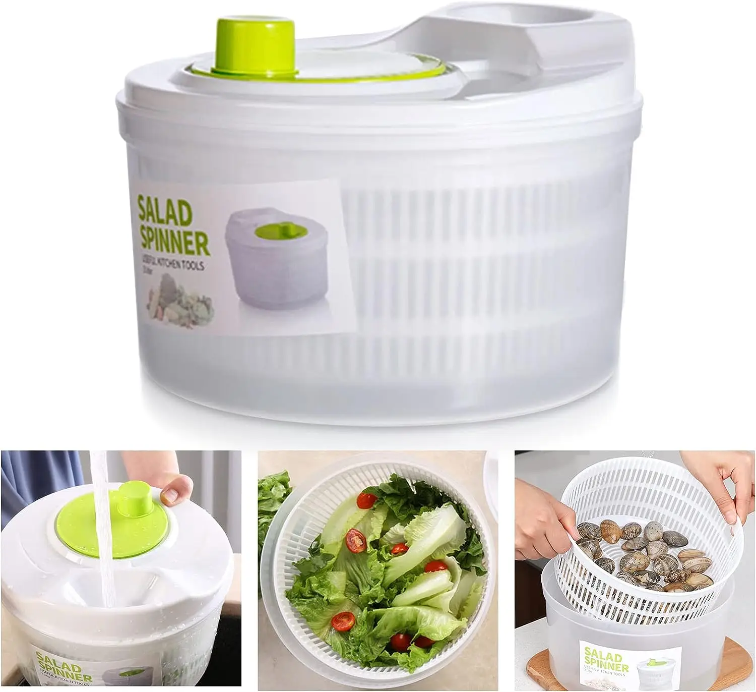 Swtroom Salad Vegetable Dryer, Salad Spinner Vegetable Washer Fruit Veggie  Bowl, Lockable Colander Basket and Lid with Drawcord Switch, with