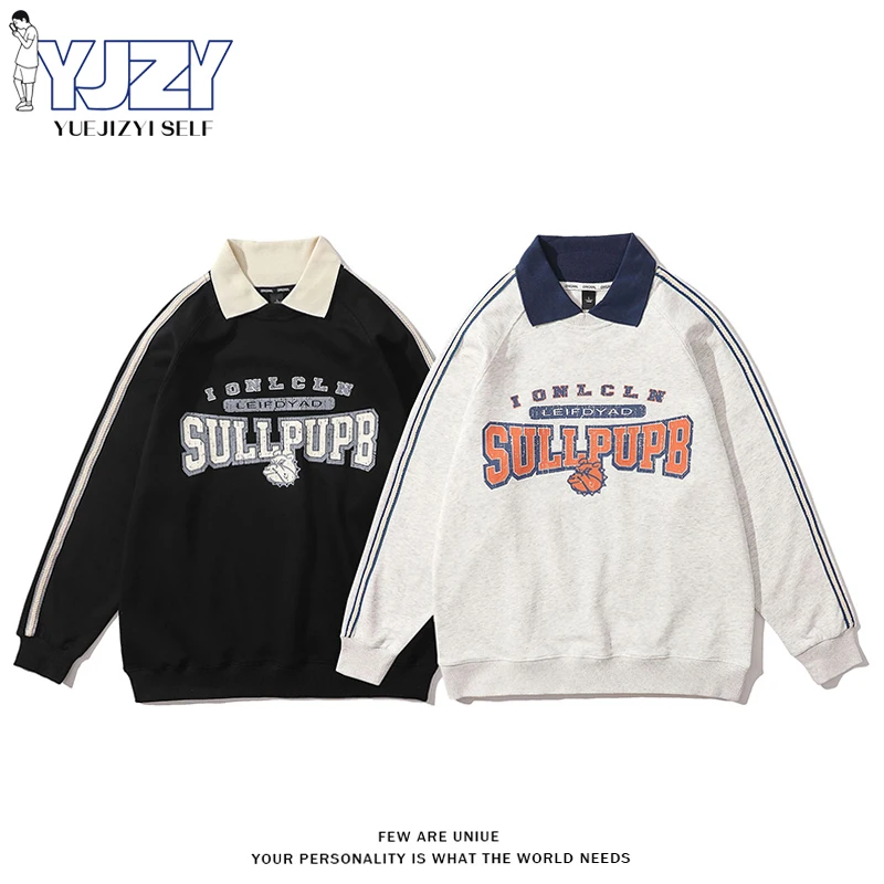 

Men Oversized Contrasting Colors Lapel Sweatshirt Spring Hip Hop Streetwear Sweatshirt Harajuku Couple Retro Korean Hoodie Men
