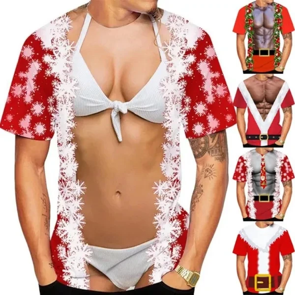 

New 3D Sexy Fake Muscle Printing T Shirt For Ugly Christmas T-shirts Kids Fashion Streetwear Short Sleeves Women Funny Clothing