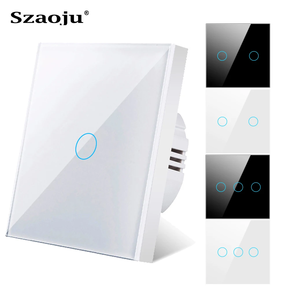 Szaoju-wall Touch Light Switch eu Sensor Lâmpada Interruptores de Luz Cristal Temperado Painel de Vidro Led Power Gang Interruttore ac 100240v