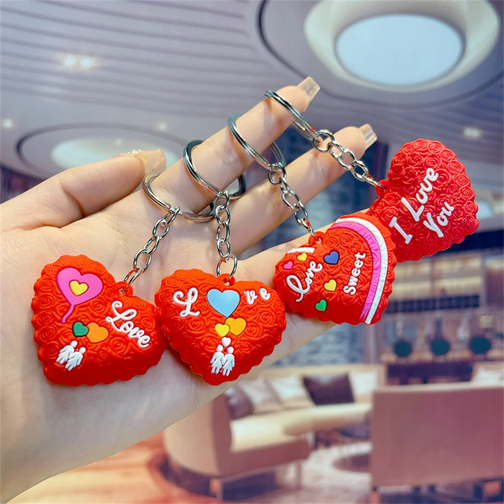 

Pvc Red Heart Love Keychain Mini Couple Key Chains Car Bag Pendant Cute Key Ring Gift Women Girl 10*4*4cm New High-Quality