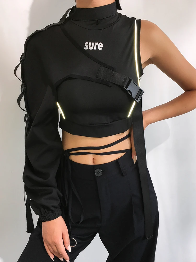 HEYounGIRL Neon Green One Shoulder Off Halter Top Harajuku