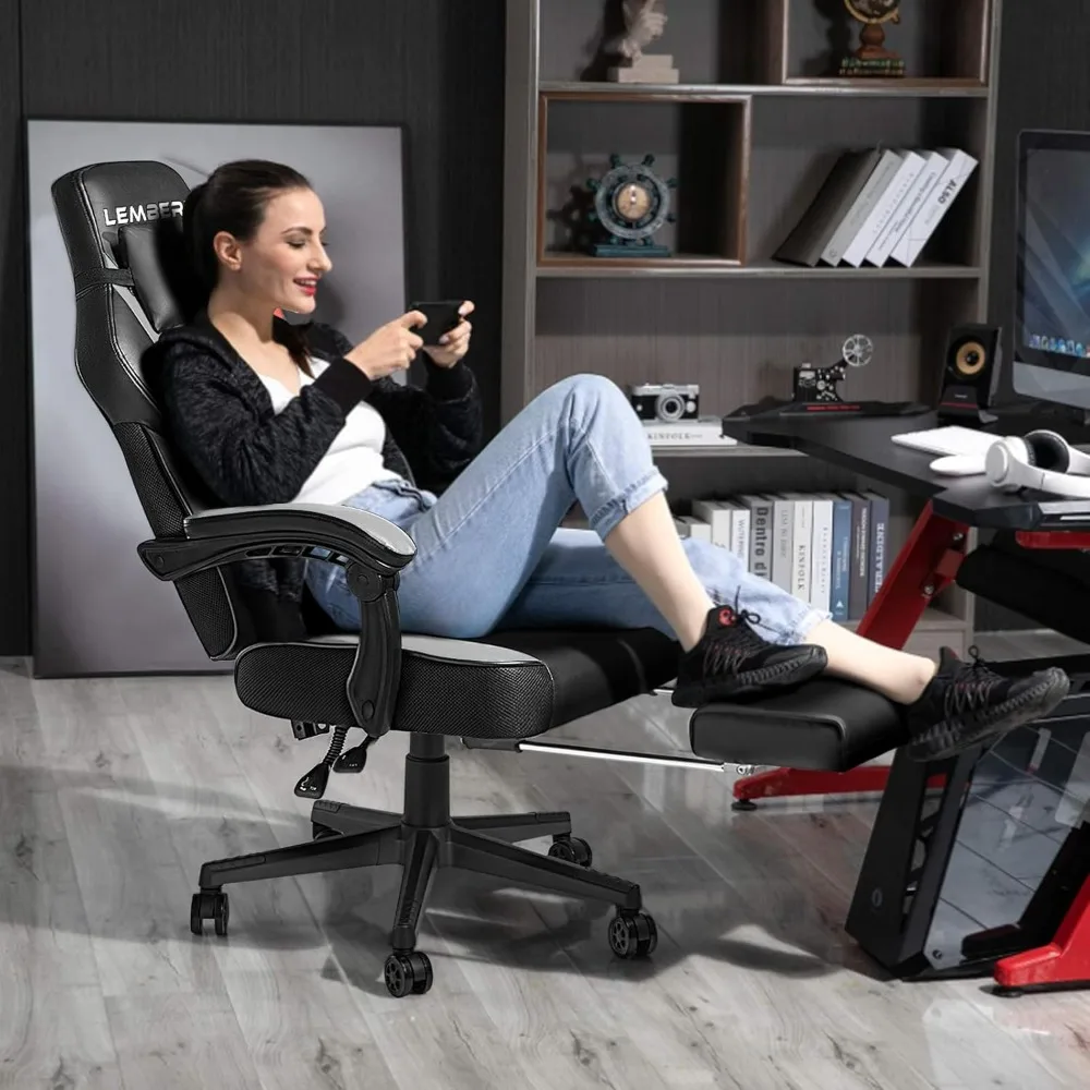Gaming Chairs with Footrest,Ergonomic Video Game Chairs for Adults,Big and Tall Chair 400lb Weight Capacity, 2