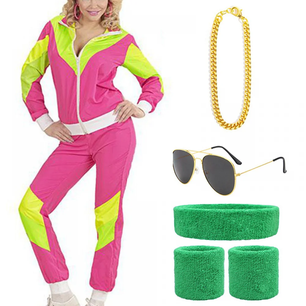 thumbnail image 1 of Chándal de los años 80 para hombre y mujer, cortavientos retro de hip hop, disfraz de los años 80 para hombre, conjunto de chándal de discoteca, traje de capa de los años 90, 1 of 4