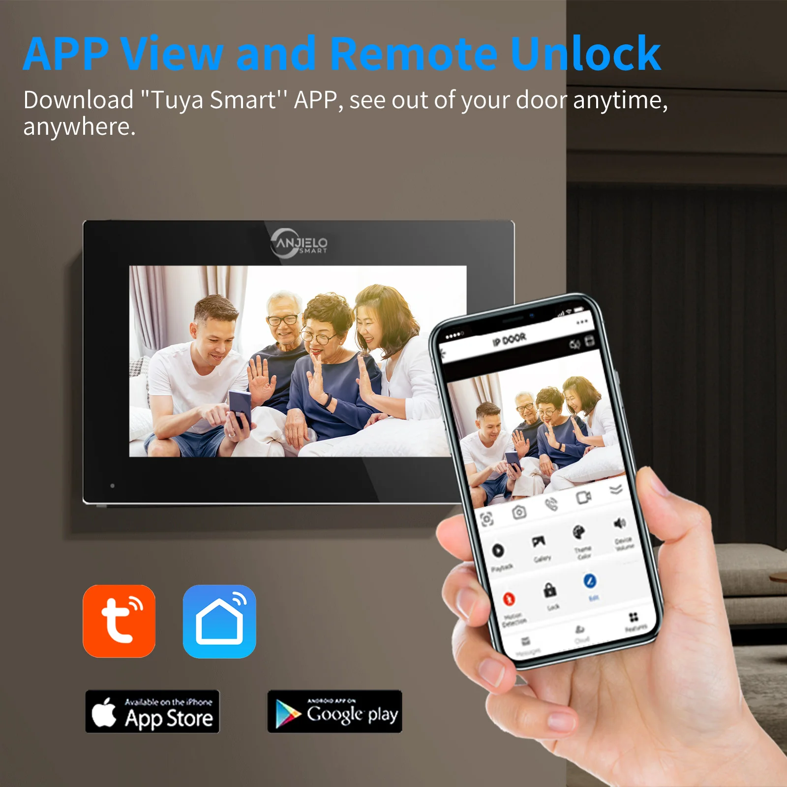 140333- HILIT Full HD video doorphone set, handset-free, with a colour monitor 7”, card/proximity tags, operation via Tuya application-ORN